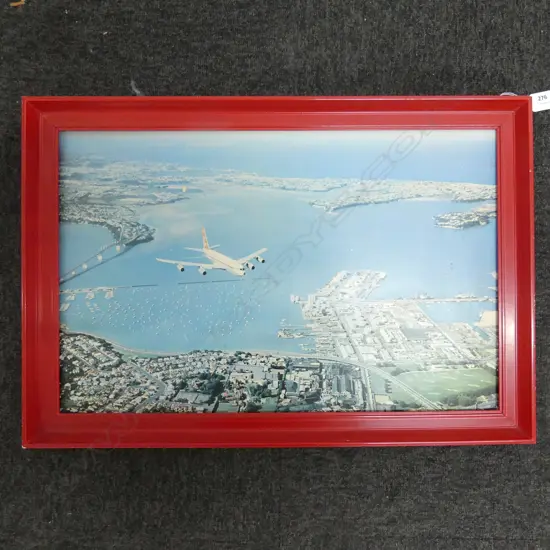WHITES AVIATION PRINT, PLANE OVER AUCKLAND HARBOUR 360x560mm