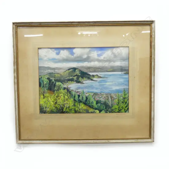ALLAN H. MAUND 'WELLINGTON HARBOUR FROM SEATOUN HEIGHTS' PASTEL 310x420mm