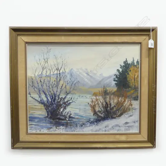 COLIN DICKIE 'LAKE TEKAPO TREES' OIL ON BOARD 390x495mm