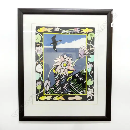 FRAMED PAMELA WOLFE 'WATERLILLIES' SCREEN PRINT 37/49 640x520mm