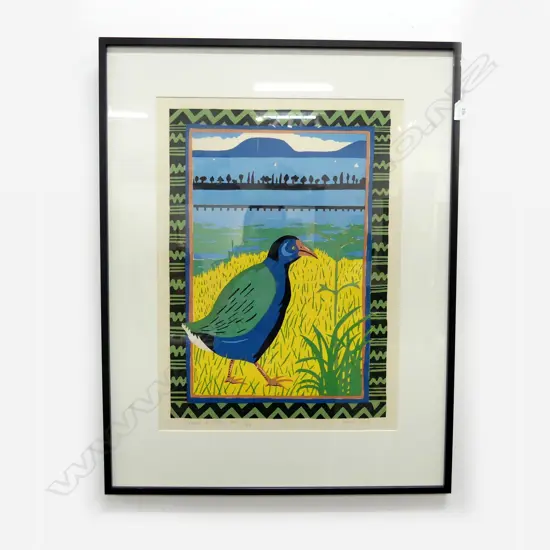 FRAMED PAMELA WOLFE 'TAKAHE AT HOBSON POINT' SCREEN PRINT 21/48 590x430mm
