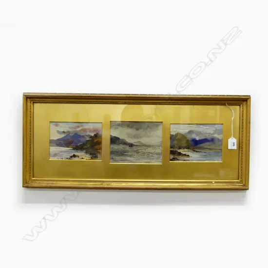 LANDSCAPE TRIPTYCH, WC, SIGNED & DATED 1897 295x700mm overall size