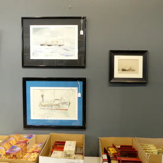 3 SHIP ARTWORKS; 2 BY E. A. WATKIN 'BEDUIN 1936', 'BATORY 1960' 250x370mm (FRAME AF) & ANOTHER