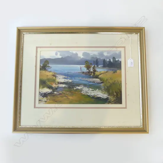 BRENT TOLLE, 'LATE AFTERNOON FISHERMAN (LAKE KANIERE)' OIL 225x340mm