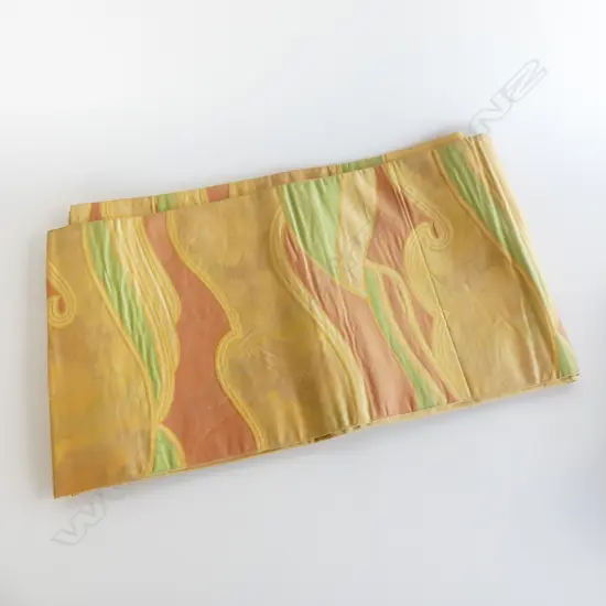 VINTAGE JAPANESE SILK OBI WAVES IN ORANGE AND GREEN PATTERN L.4270mm