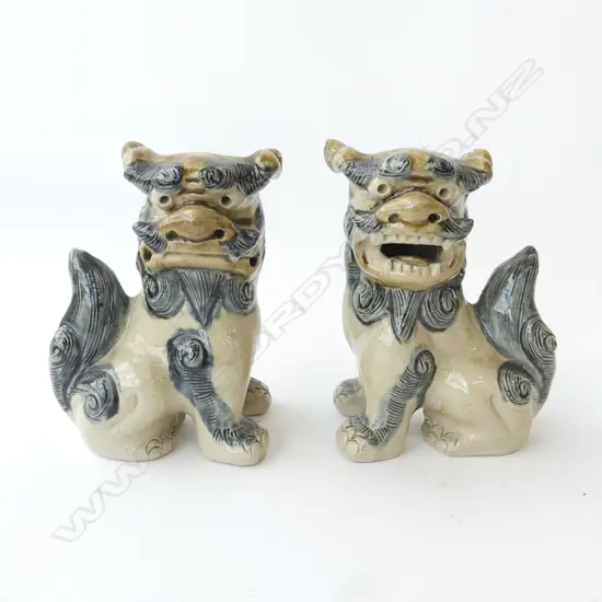 PR GLAZED STONEWARE FOO DOGS H160mm, chips to ears of both