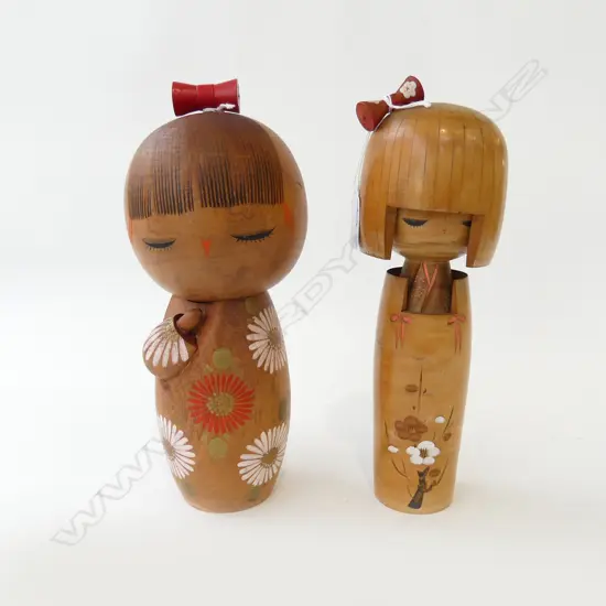 PR VINTAGE JAPANESE WOODEN KOKESHI DOLLS w BOWS H.250mm