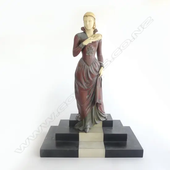 MENNEVILLE CAST BRONZE FRENCH ART DECO FIGURINE MARBLE/ONYX BASE (not ivory)