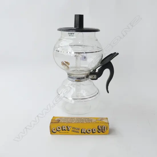 VINTAGE GLASS & BAKELITE COFFEE PERCULATOR W SPARE GLASS FILTER ROD