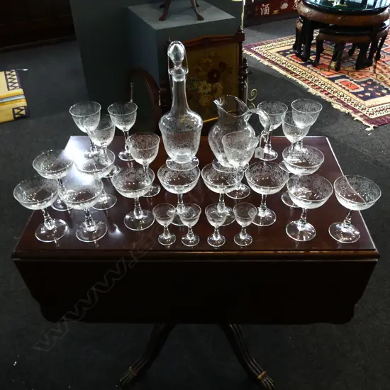 ETCHED CRYSTAL DRINKS SET INCL. JUG & DECANTER H.355mm