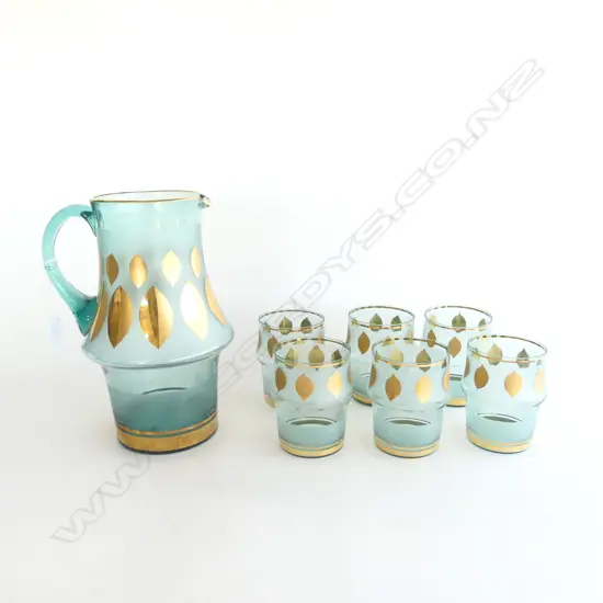 VINTAGE RETRO DRINKS SET; JUG H.230mm & 6 GLASSES