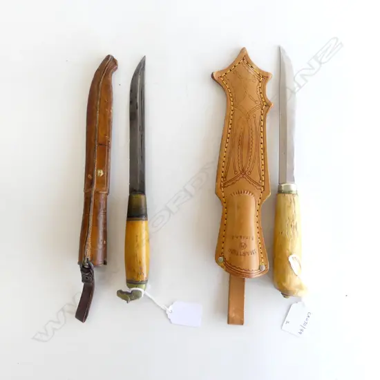 2 FINNISH SHEATHED SKINNING KNIVES 