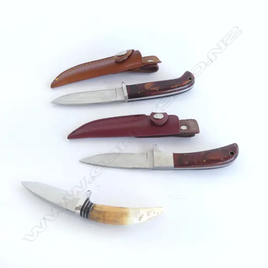 2 C JUL HERBERTZ SHEATH KNIVES L220MM& LION TOOTH HANDLED SKINNING KNIFE L170MM