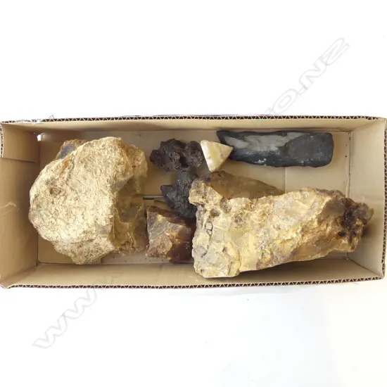 SMALL BOX 3 KAURI GUM NUGGETS & OTHER STONE PCS 