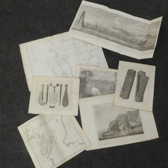 7 ANTIQUE ETCHINGS; HAWKESWORTH CAPTAIN COOK 1773 VOYAGE