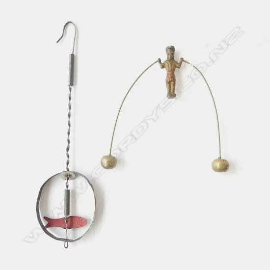 TWO ANTIQUE KINETIC TOYS - SWIVEL FISH & BALANCING BOY, L.120-200MM