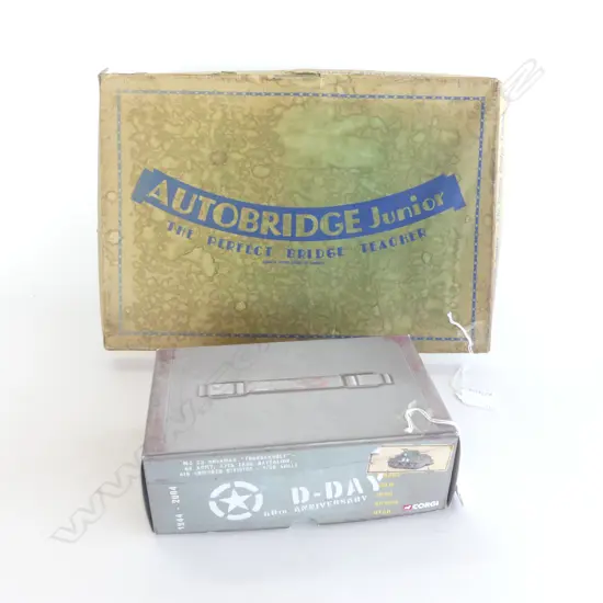 MINT & BOXED 60TH ANNIVERSARY CORGI  SHERMAN TANK WITH VINTAGE AUTO BRIDGE TEACHER BOXED GAME L360 H250MM