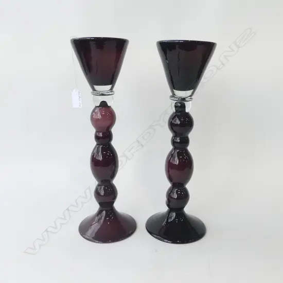 PR PURPLE ART GLASS CANDLE STANDS H380mm
