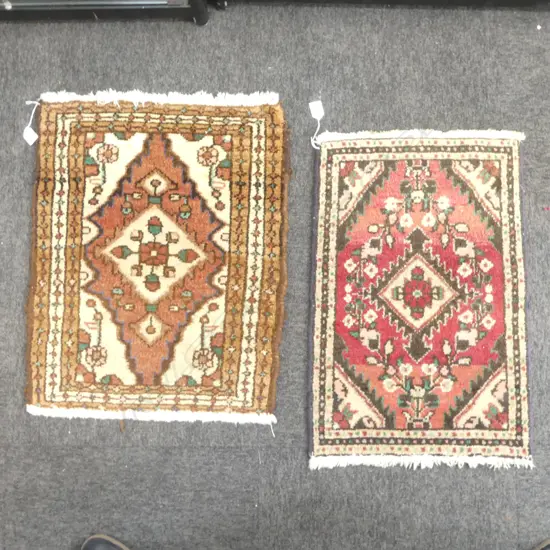 2 SMALL HAND KNOTTED WOOL PILE RUGS