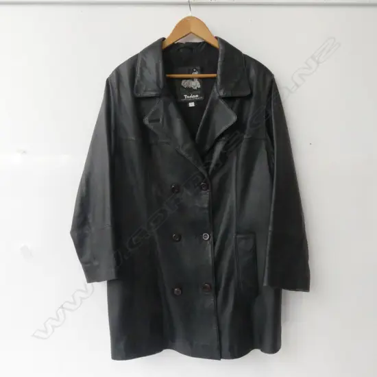 RETRO LADIES BLACK LEATHER 3/4 COAT "TORINO" BRAND SIZE 10 /12