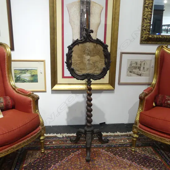 VICTORIAN TAPESTRY POLE SCREEN H.1450mm