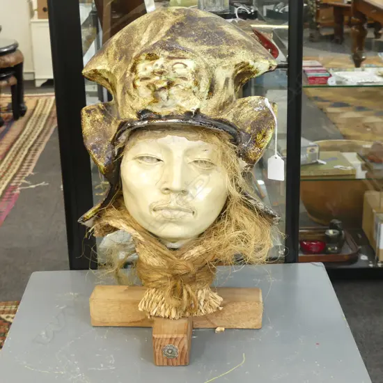 JAPANESE WARLORD CERAMIC HEAD SCULPTURE H.460mm