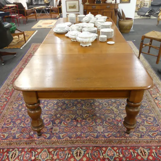 19thC COLONIAL KAURI BANQUET EXTENSION DINING TABLE + 4 LEAVES & CRANK 3180x1300mm