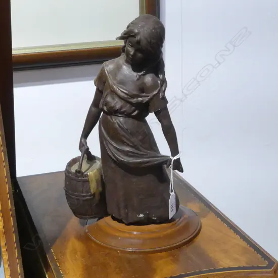 SPELTER FIGURE, GIRL w. BARREL H.310mm
