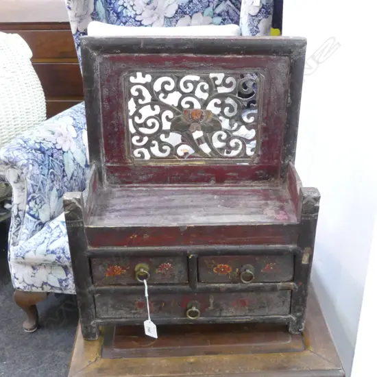 VINTAGE CHINESE RED LACQUER CABINET 385x230x475mm