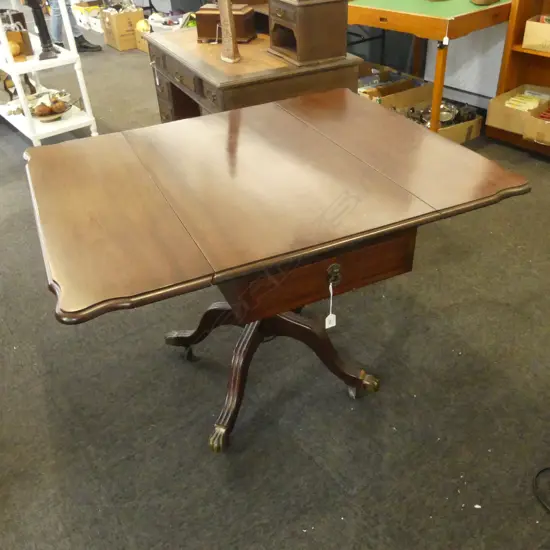 MAHOGANY DROP SIDE TABLE ON CASTORS 870x545x750mm