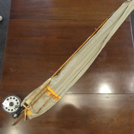 VINTAGE SPLIT CANE OCTOPUS 3 PC FLY ROD WITH PRIDEX  REEL DIA100MM