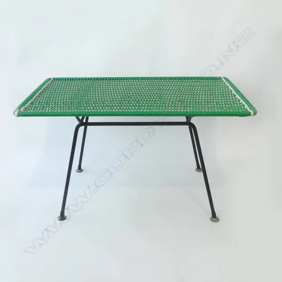 GREEN 1950'S PLASTIC CANE TOPPED METAL FRAME TABLE H450 MM