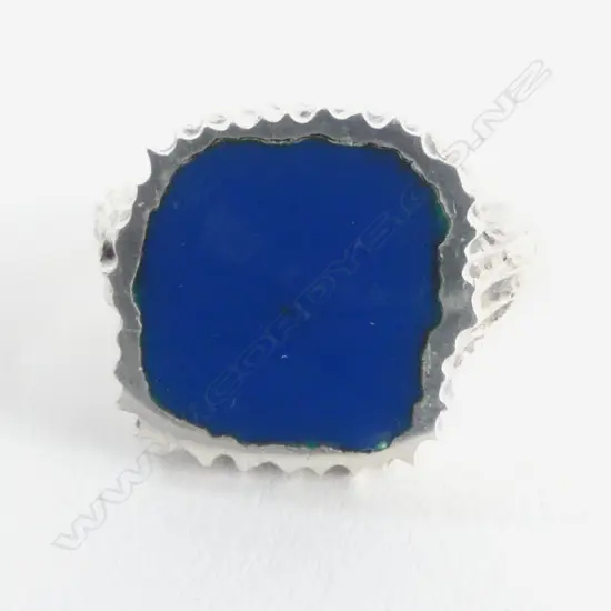 SILVER & BLUE RESIN BRUTALIST SIGNET RING, JEWELLER KIM BRICE, SIZE O
