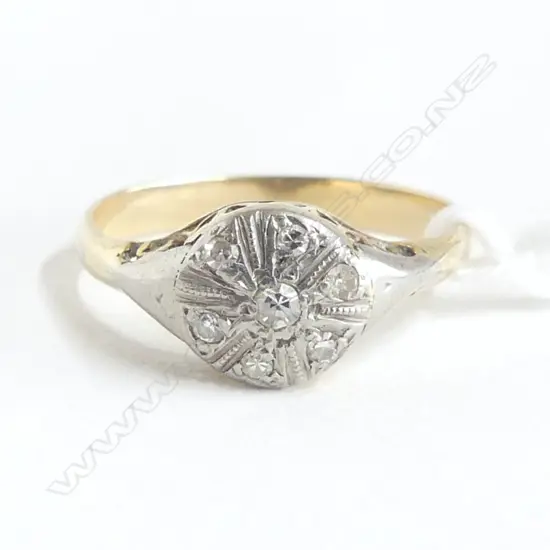 C1920 15ct 7 STONE SINGLE CUT DIAMOND CLUSTER RING 2 gms  SIZE P