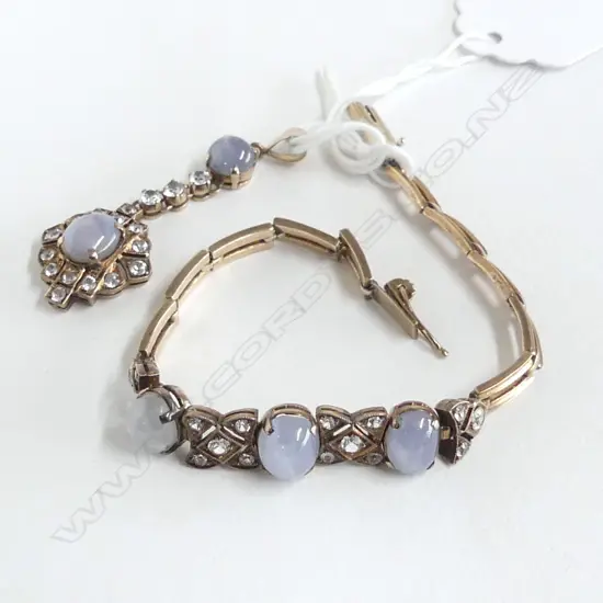 early 20thC 9ct ROSE GOLD MOONSTONE & PASTE BRACELET + matching PENDANT 14.7gms