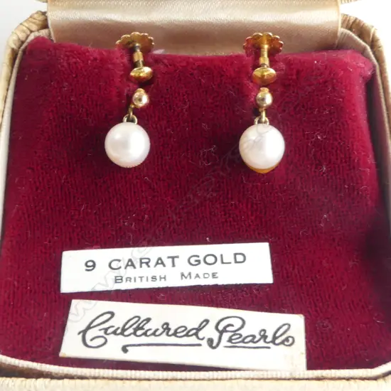 PR 9ct CULTURED PEARL EARRINGS, SCREWBACK 2.2gm