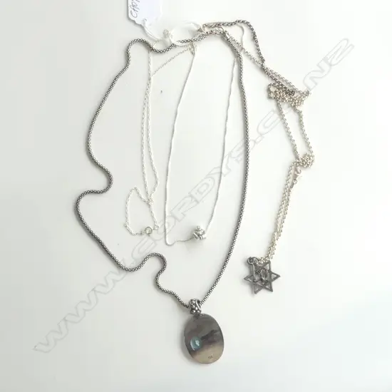 4 SILVER NECKLACES: 3 W PENDANTS