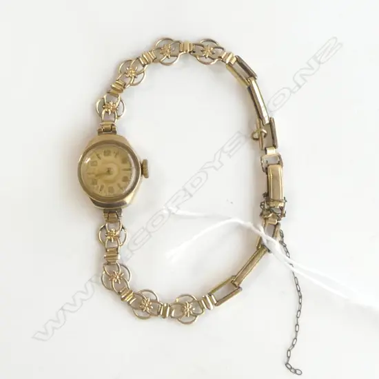 VINTAGE 9ct CASED LADIES WATCH w ROLLED GOLD STRAP