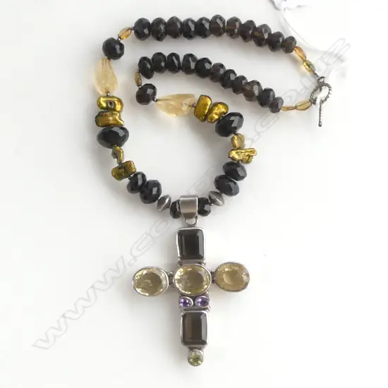 SILVER & GEM SET CROSS NECKLACE