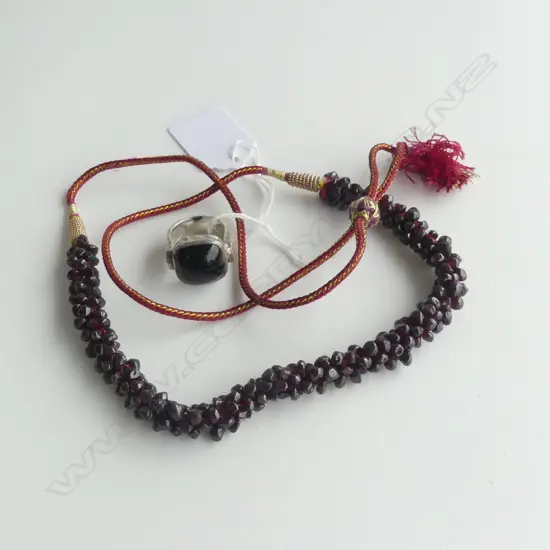 GARNET NECKLACE + SILVER & ONYX RING
