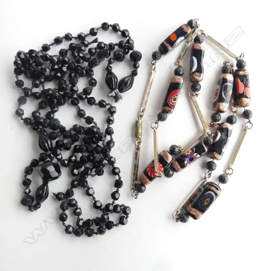 TWO VENETIAN BEAD AND JET NECKLACES