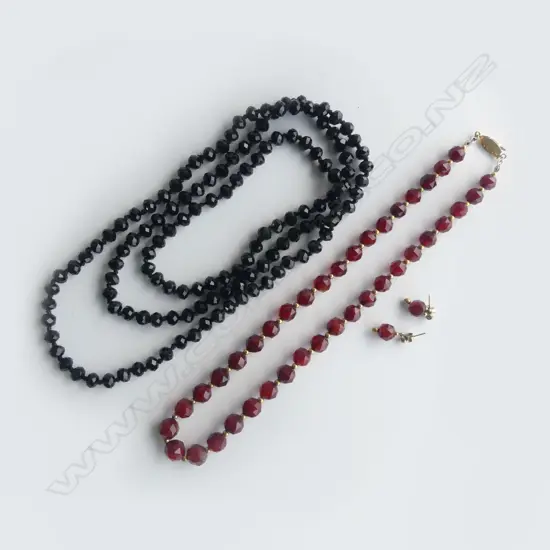 2 FACETED BEAD NECKLACES & 1 PAIR OF MATCHING EARRINGS