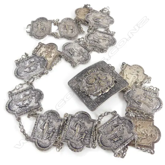 1920S SILVER PLATED BELT WITH ANGELS BUCKLE