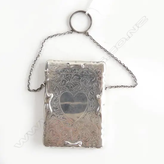 SILVER CARD CASE w HEART, BIRMINGHAM 1907 William Hair Haseler, 69gm