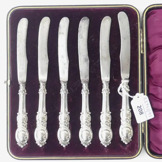 CASED SET S/SILVER HANDLED KNIVES SHEFFIELD MARK 1900 