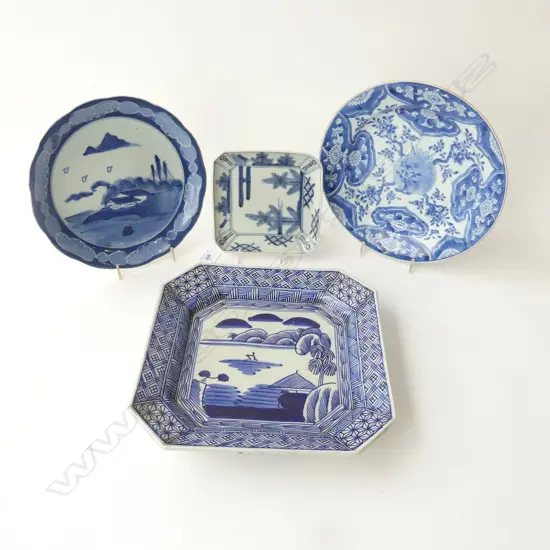 4 ORIENTAL B/W PLATES, 2 SQUARE 260x260mm