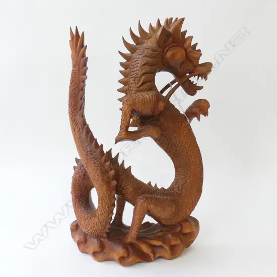 CHINESE WOOD CARVED DRAGON H420MM