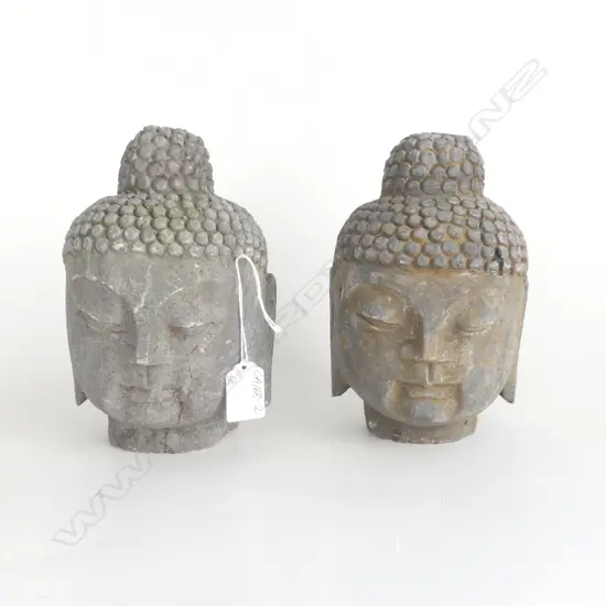 PR HEAVY CARVED STONE BUDDHA HEADS H.185mm