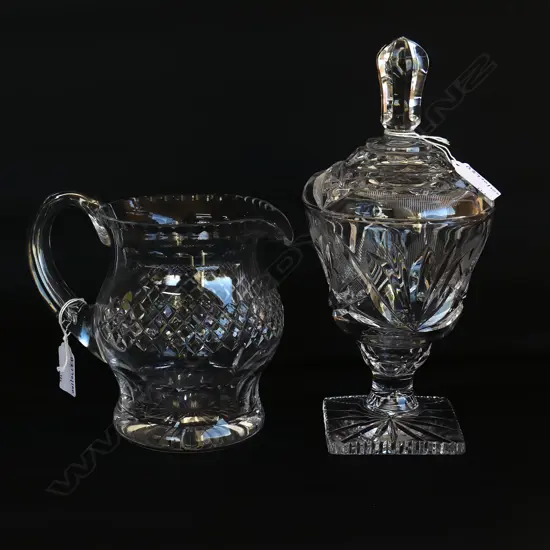 CRYSTAL LIDDED JAR H270MM & CRYSTAL JUG H150MM
