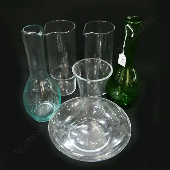 4 GLASS CARAFE JUGS, 2 BY ETNA H.280mm + MARQUIS BY WATERFORD CARAFE DECANTER